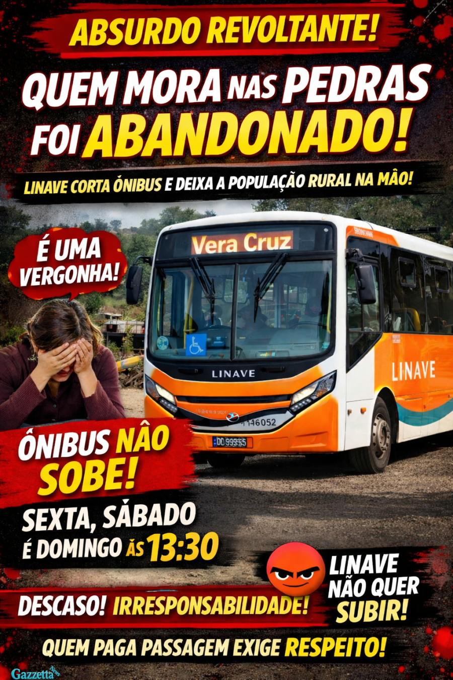 QUEM MORA NAS PEDRAS FOI ABANDONADO! LINAVE CORTA ÔNIBUS E ESCANCARA O DESPREZO PELA POPULAÇÃO RURAL
