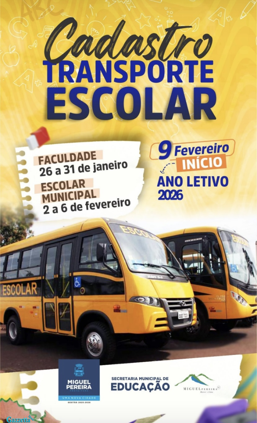 Prefeitura abre período de cadastro para transporte escolar em Miguel Pereira